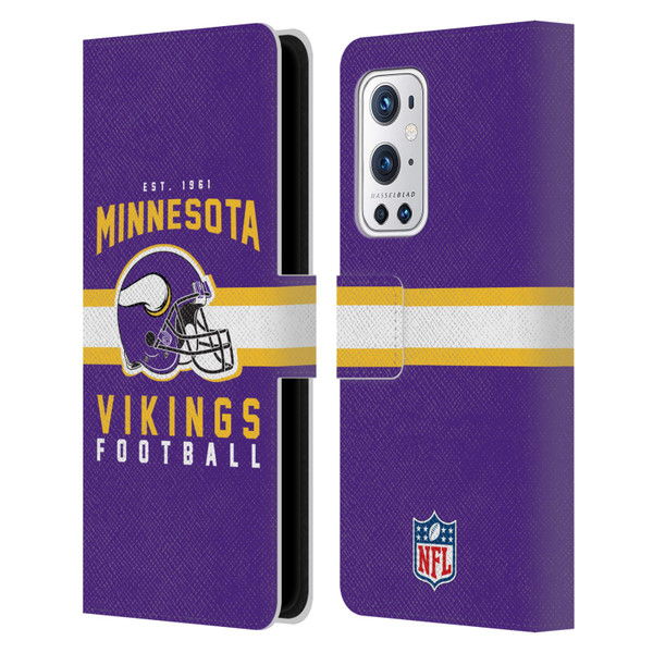 NFL Minnesota Vikings Graphics Helmet Typography Leather Book Wallet Case Cover For OnePlus 9 Pro