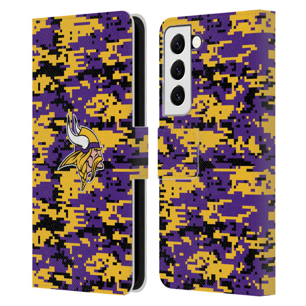 NFL Minnesota Vikings Graphics Digital Camouflage Leather Book Wallet Case Cover For Samsung Galaxy S22 5G