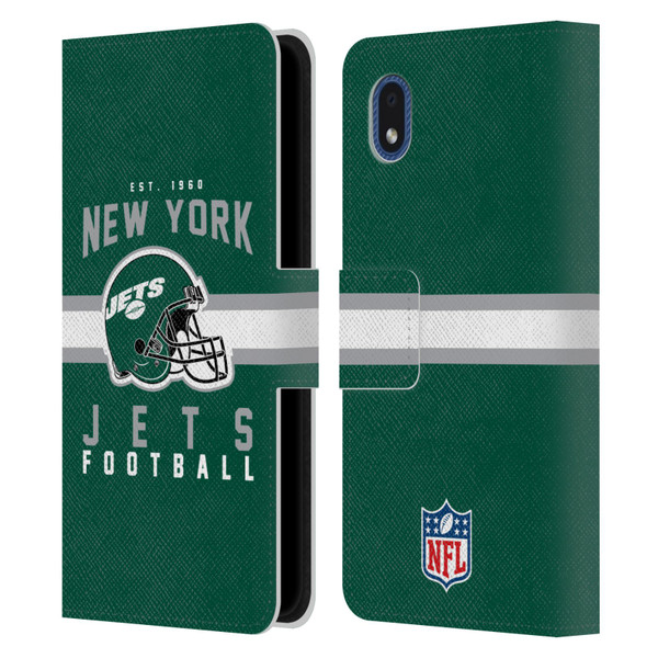 NFL New York Jets Graphics Helmet Typography Leather Book Wallet Case Cover For Samsung Galaxy A01 Core (2020)