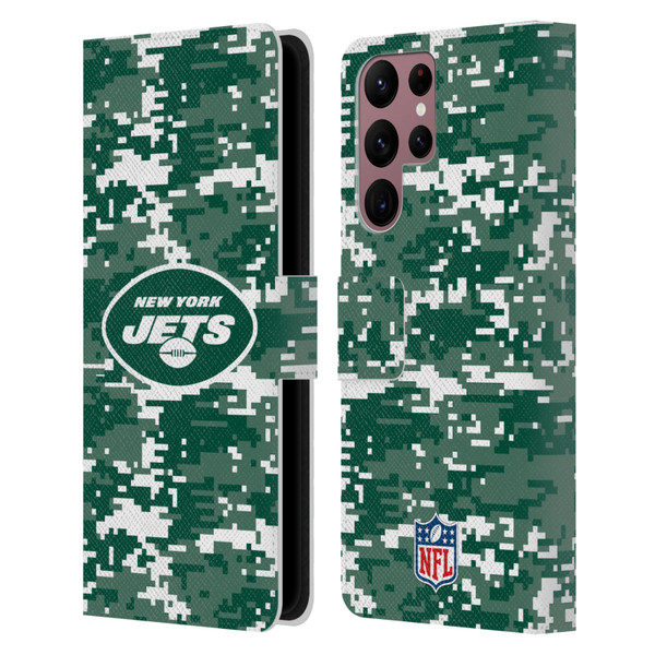 NFL New York Jets Graphics Digital Camouflage Leather Book Wallet Case Cover For Samsung Galaxy S22 Ultra 5G