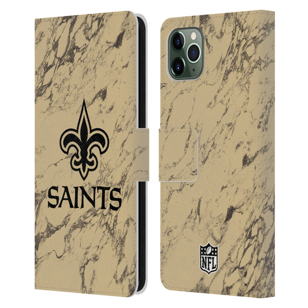 NFL New Orleans Saints Graphics Coloured Marble Leather Book Wallet Case Cover For Apple iPhone 11 Pro Max