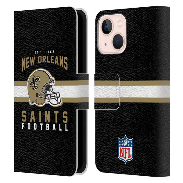 NFL New Orleans Saints Graphics Helmet Typography Leather Book Wallet Case Cover For Apple iPhone 13 Mini