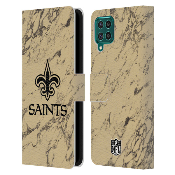 NFL New Orleans Saints Graphics Coloured Marble Leather Book Wallet Case Cover For Samsung Galaxy F62 (2021)