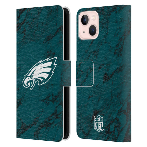 NFL Philadelphia Eagles Graphics Coloured Marble Leather Book Wallet Case Cover For Apple iPhone 13