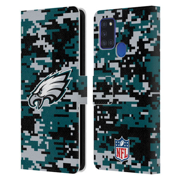 NFL Philadelphia Eagles Graphics Digital Camouflage Leather Book Wallet Case Cover For Samsung Galaxy A21s (2020)