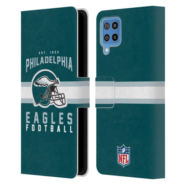 NFL Philadelphia Eagles Graphics Helmet Typography Leather Book Wallet Case Cover For Samsung Galaxy F22 (2021)