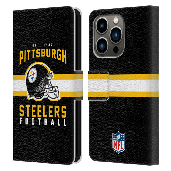 NFL Pittsburgh Steelers Graphics Helmet Typography Leather Book Wallet Case Cover For Apple iPhone 14 Pro