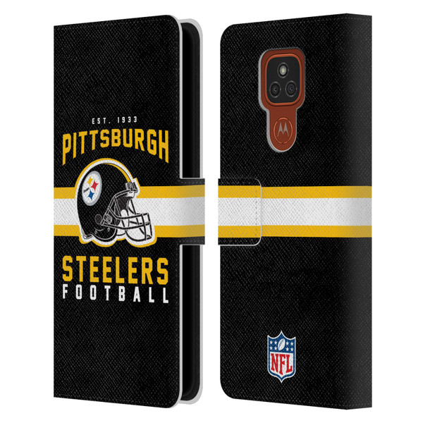 NFL Pittsburgh Steelers Graphics Helmet Typography Leather Book Wallet Case Cover For Motorola Moto E7 Plus