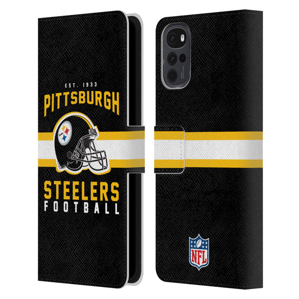 NFL Pittsburgh Steelers Graphics Helmet Typography Leather Book Wallet Case Cover For Motorola Moto G22