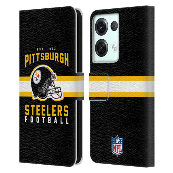 NFL Pittsburgh Steelers Graphics Helmet Typography Leather Book Wallet Case Cover For OPPO Reno8 Pro