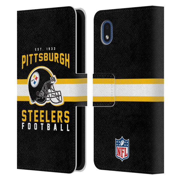 NFL Pittsburgh Steelers Graphics Helmet Typography Leather Book Wallet Case Cover For Samsung Galaxy A01 Core (2020)
