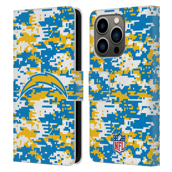 NFL Los Angeles Chargers Graphics Digital Camouflage Leather Book Wallet Case Cover For Apple iPhone 14 Pro