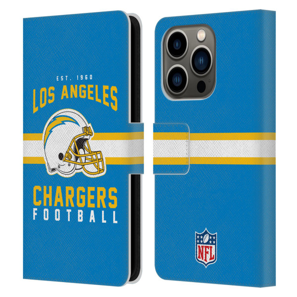 NFL Los Angeles Chargers Graphics Helmet Typography Leather Book Wallet Case Cover For Apple iPhone 14 Pro