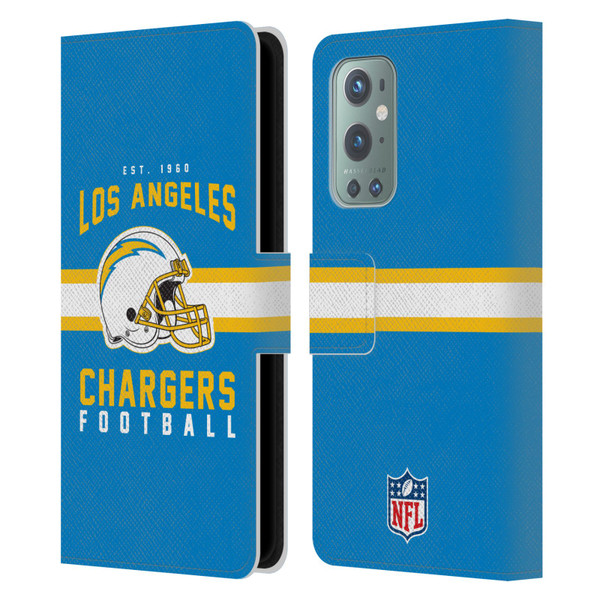 NFL Los Angeles Chargers Graphics Helmet Typography Leather Book Wallet Case Cover For OnePlus 9