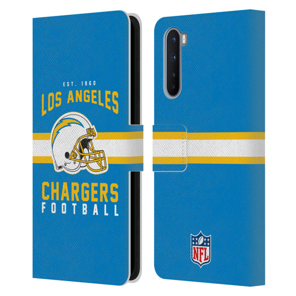NFL Los Angeles Chargers Graphics Helmet Typography Leather Book Wallet Case Cover For OnePlus Nord 5G