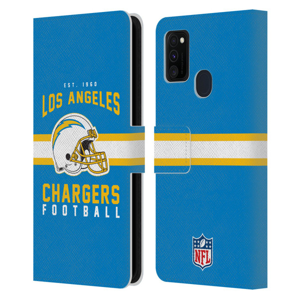 NFL Los Angeles Chargers Graphics Helmet Typography Leather Book Wallet Case Cover For Samsung Galaxy M30s (2019)/M21 (2020)