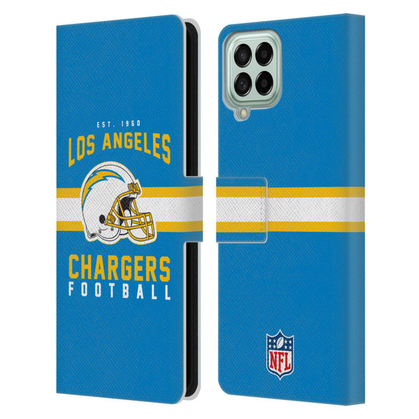 NFL Los Angeles Chargers Graphics Helmet Typography Leather Book Wallet Case Cover For Samsung Galaxy M33 (2022)