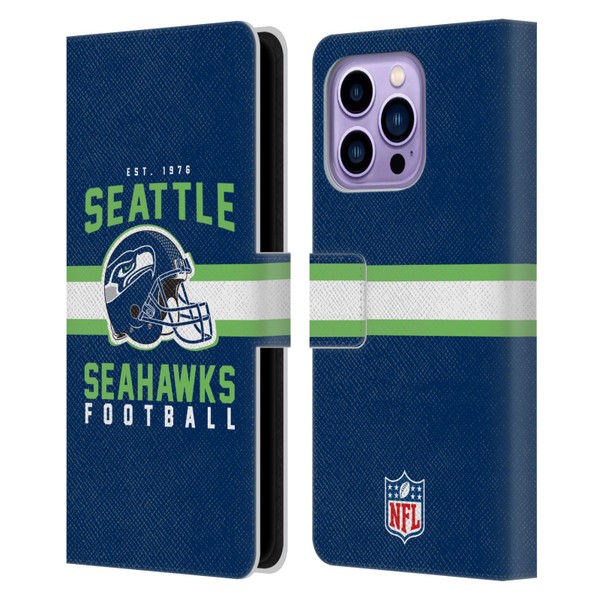 NFL Seattle Seahawks Graphics Helmet Typography Leather Book Wallet Case Cover For Apple iPhone 14 Pro Max