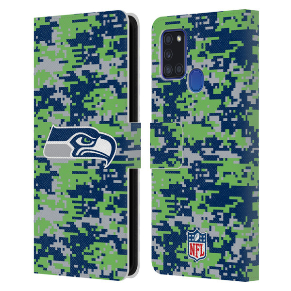 NFL Seattle Seahawks Graphics Digital Camouflage Leather Book Wallet Case Cover For Samsung Galaxy A21s (2020)
