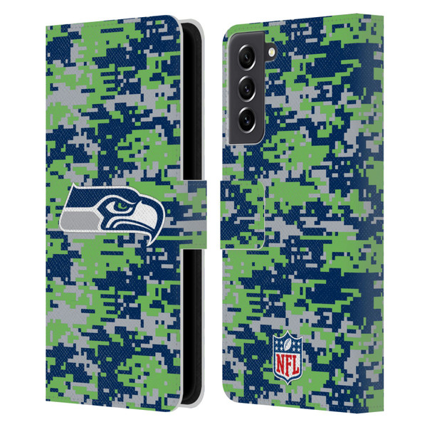 NFL Seattle Seahawks Graphics Digital Camouflage Leather Book Wallet Case Cover For Samsung Galaxy S21 FE 5G