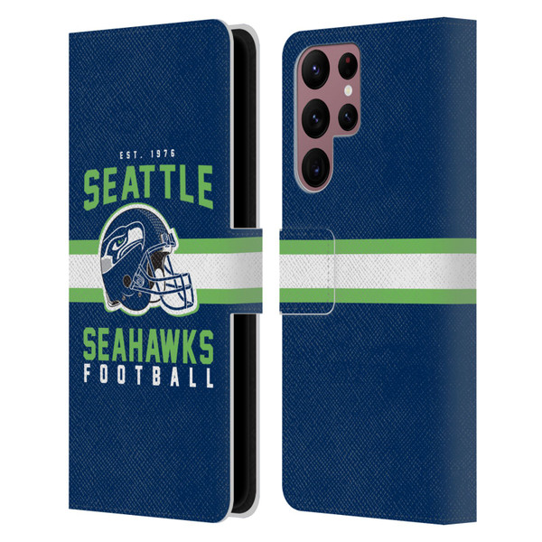 NFL Seattle Seahawks Graphics Helmet Typography Leather Book Wallet Case Cover For Samsung Galaxy S22 Ultra 5G