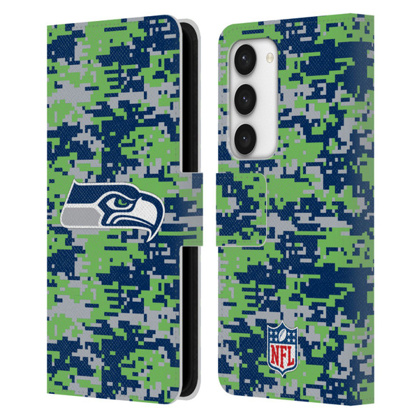 NFL Seattle Seahawks Graphics Digital Camouflage Leather Book Wallet Case Cover For Samsung Galaxy S23 5G