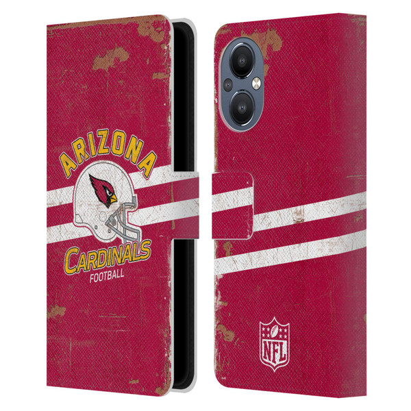 NFL Arizona Cardinals Logo Art Helmet Distressed Leather Book Wallet Case Cover For OnePlus Nord N20 5G