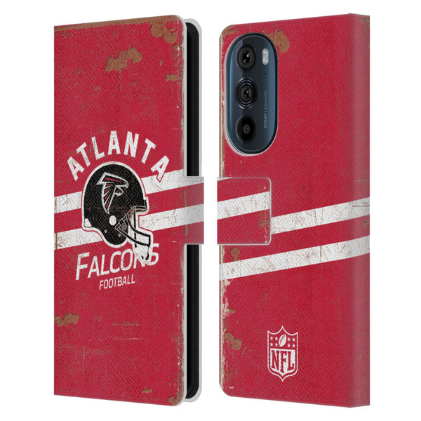 NFL Atlanta Falcons Logo Art Helmet Distressed Leather Book Wallet Case Cover For Motorola Edge 30