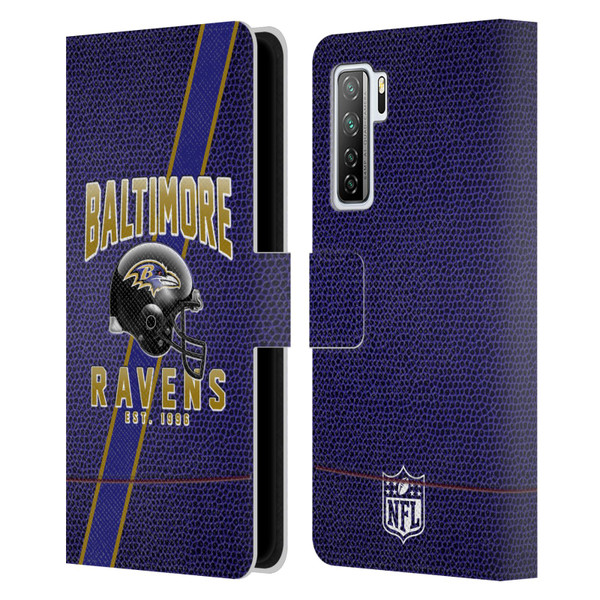 NFL Baltimore Ravens Logo Art Football Stripes Leather Book Wallet Case Cover For Huawei Nova 7 SE/P40 Lite 5G