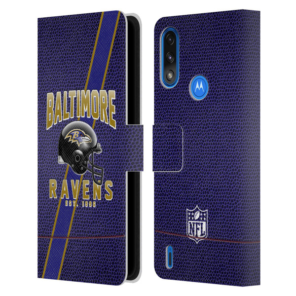 NFL Baltimore Ravens Logo Art Football Stripes Leather Book Wallet Case Cover For Motorola Moto E7 Power / Moto E7i Power