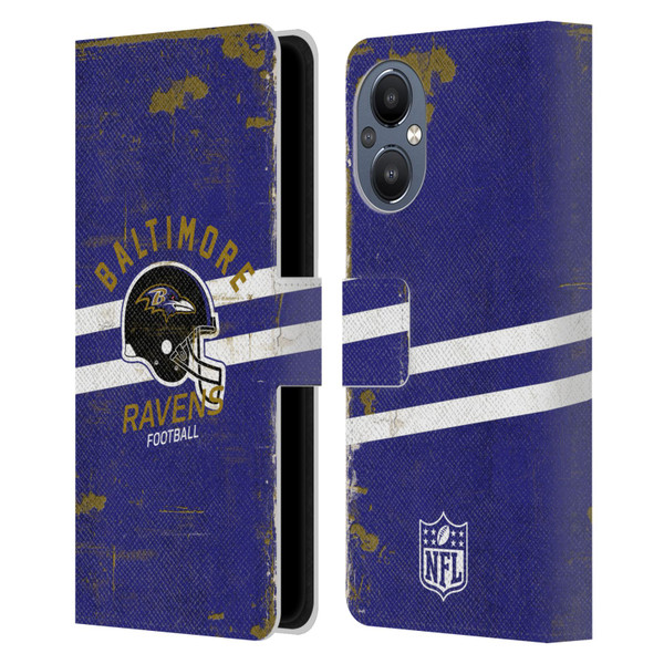 NFL Baltimore Ravens Logo Art Helmet Distressed Leather Book Wallet Case Cover For OnePlus Nord N20 5G