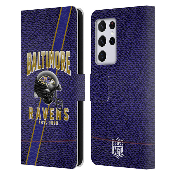NFL Baltimore Ravens Logo Art Football Stripes Leather Book Wallet Case Cover For Samsung Galaxy S21 Ultra 5G