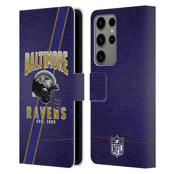 NFL Baltimore Ravens Logo Art Football Stripes Leather Book Wallet Case Cover For Samsung Galaxy S23 Ultra 5G