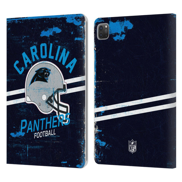 NFL Carolina Panthers Logo Art Helmet Distressed Leather Book Wallet Case Cover For Apple iPad Pro 11 2020 / 2021 / 2022