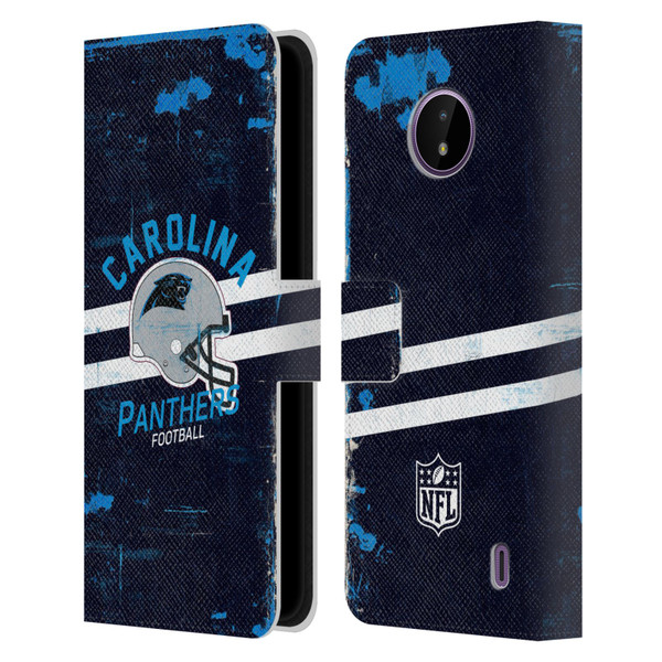NFL Carolina Panthers Logo Art Helmet Distressed Leather Book Wallet Case Cover For Nokia C10 / C20