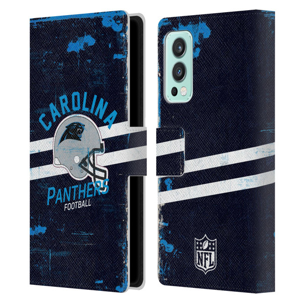 NFL Carolina Panthers Logo Art Helmet Distressed Leather Book Wallet Case Cover For OnePlus Nord 2 5G