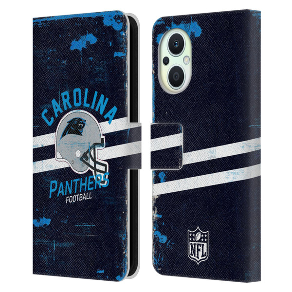 NFL Carolina Panthers Logo Art Helmet Distressed Leather Book Wallet Case Cover For OPPO Reno8 Lite