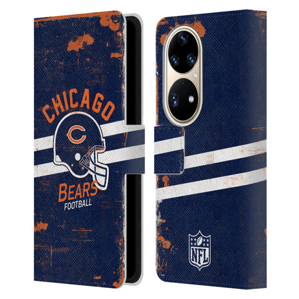 NFL Chicago Bears Logo Art Helmet Distressed Leather Book Wallet Case Cover For Huawei P50 Pro