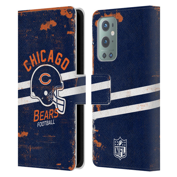 NFL Chicago Bears Logo Art Helmet Distressed Leather Book Wallet Case Cover For OnePlus 9