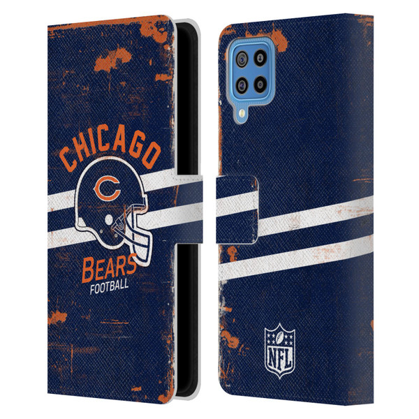 NFL Chicago Bears Logo Art Helmet Distressed Leather Book Wallet Case Cover For Samsung Galaxy F22 (2021)