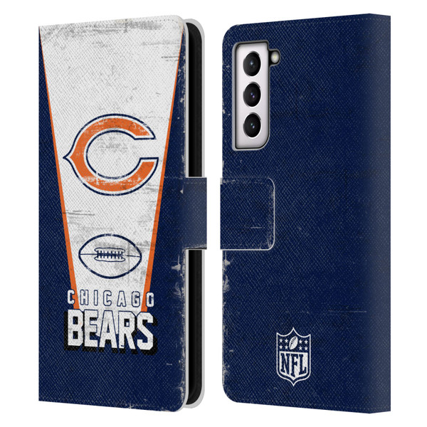 NFL Chicago Bears Logo Art Banner Leather Book Wallet Case Cover For Samsung Galaxy S21 5G