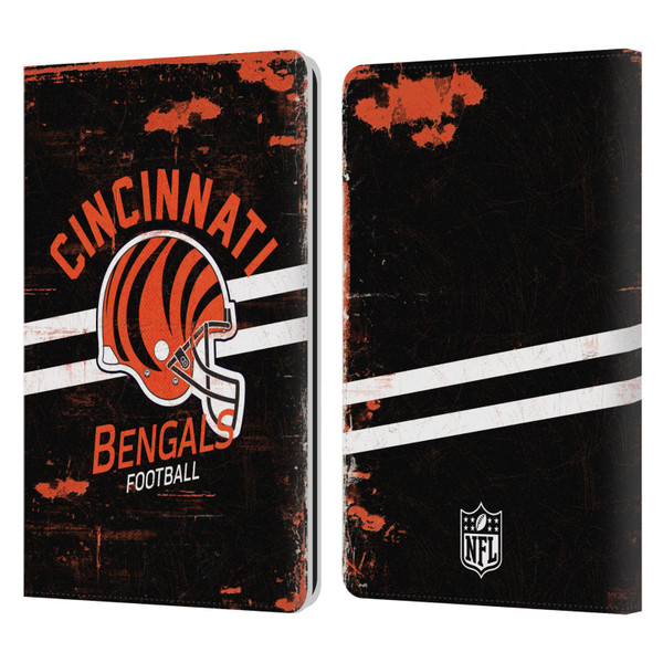 NFL Cincinnati Bengals Logo Art Helmet Distressed Leather Book Wallet Case Cover For Amazon Kindle Paperwhite 1 / 2 / 3
