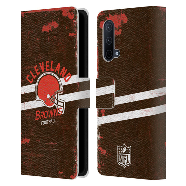 NFL Cleveland Browns Logo Art Helmet Distressed Leather Book Wallet Case Cover For OnePlus Nord CE 5G