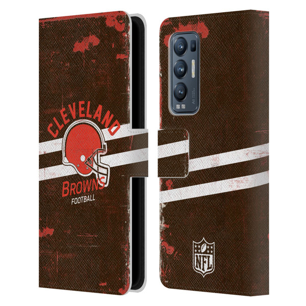NFL Cleveland Browns Logo Art Helmet Distressed Leather Book Wallet Case Cover For OPPO Find X3 Neo / Reno5 Pro+ 5G
