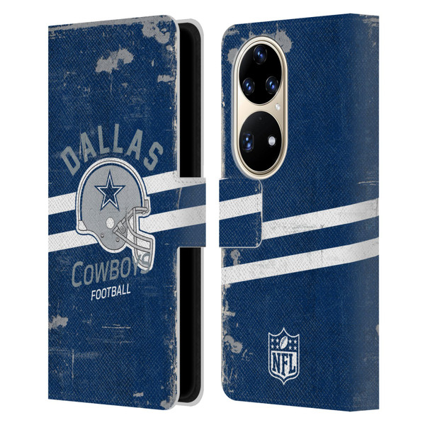 NFL Dallas Cowboys Logo Art Helmet Distressed Leather Book Wallet Case Cover For Huawei P50 Pro