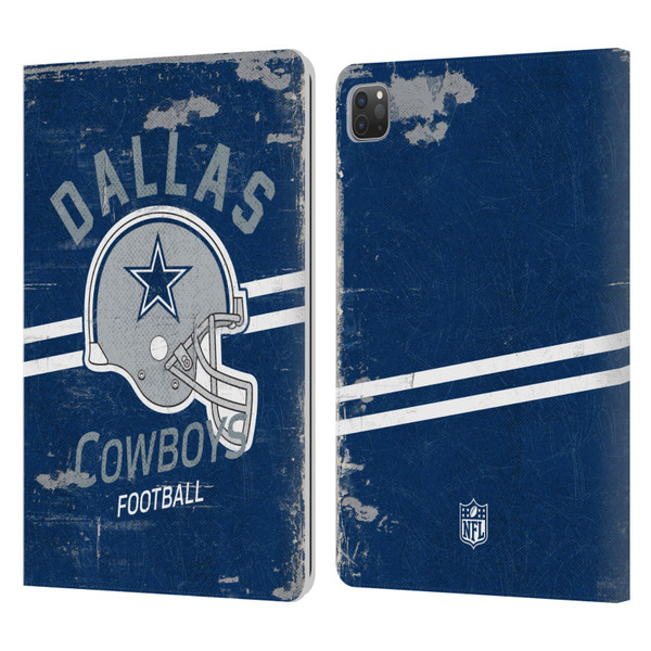 NFL Dallas Cowboys Logo Art Helmet Distressed Leather Book Wallet Case Cover For Apple iPad Pro 11 2020 / 2021 / 2022