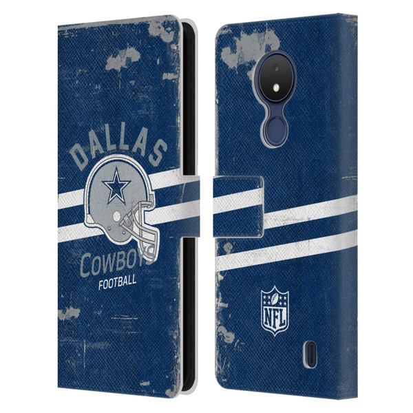 NFL Dallas Cowboys Logo Art Helmet Distressed Leather Book Wallet Case Cover For Nokia C21