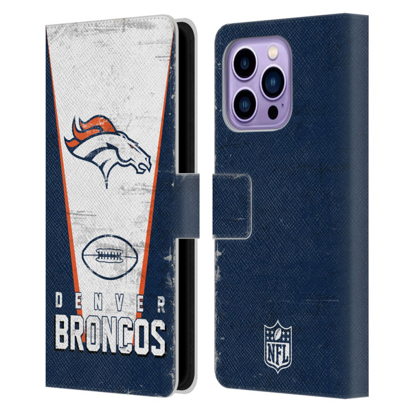 NFL Denver Broncos Logo Art Banner Leather Book Wallet Case Cover For Apple iPhone 14 Pro Max
