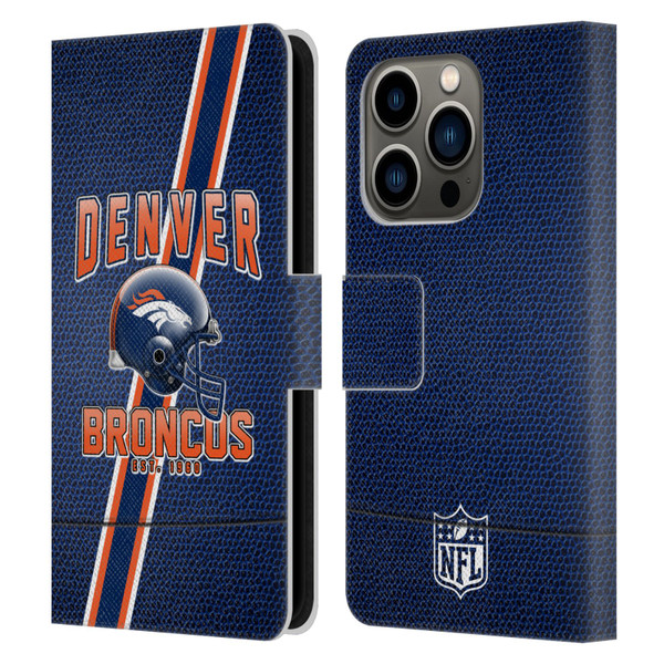 NFL Denver Broncos Logo Art Football Stripes Leather Book Wallet Case Cover For Apple iPhone 14 Pro