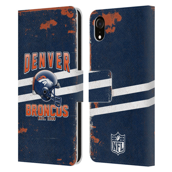 NFL Denver Broncos Logo Art Helmet Distressed Leather Book Wallet Case Cover For Apple iPhone XR